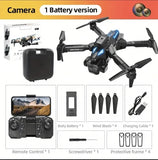 Foldable RC quadcopter drone with camera, black body with blue accents, with controller and parts