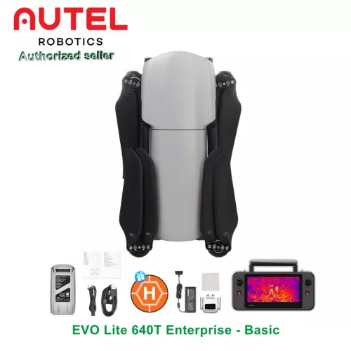 Dual-camera thermal drone kit with gray/black drone and controller display