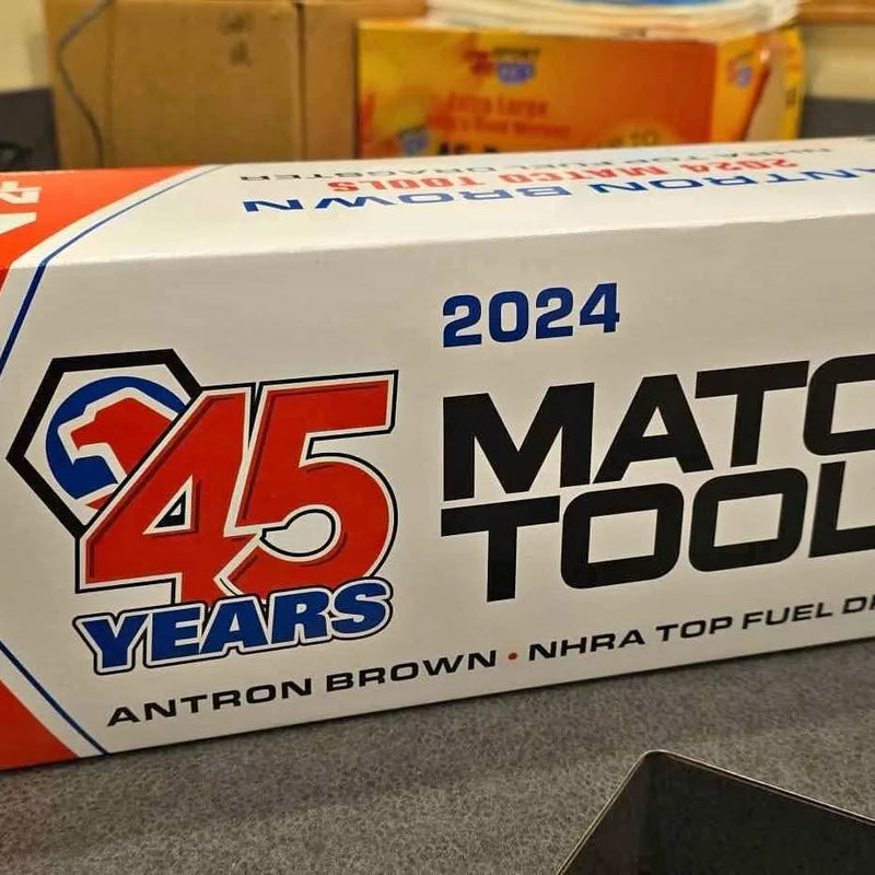 1/24 Antron Brown diecast front hood with 2024 45 Years and NHRA Top Fuel graphics