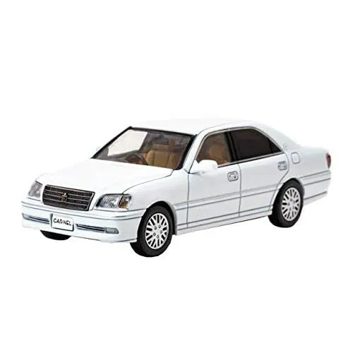 White diecast sedan car model with black grille, chrome trim, and detailed wheels.