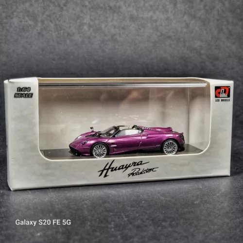 Purple Pagani Huayra roadster diecast model car in display box