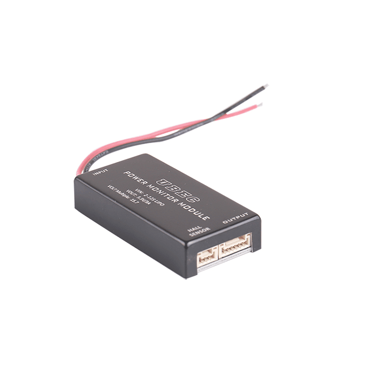 Hall current meter module with input and output ports, red/black wires