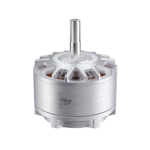 Ultralight drone motor with metal shaft and circular fan housing, silver gray