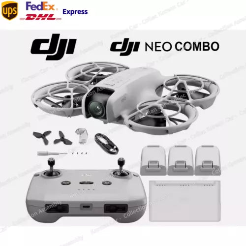 DJI Neo drone and controller kit with spare batteries and charging dock