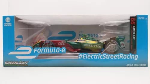 Greenlight 1:18 Formula E diecast car model in retail box