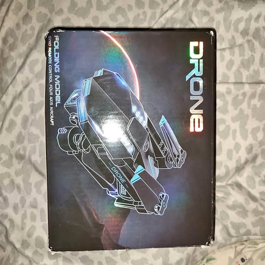 Mini quadcopter drone retail box with diagram and DRONE branding