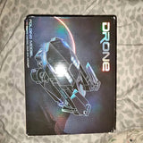 Mini quadcopter drone retail box with diagram and DRONE branding