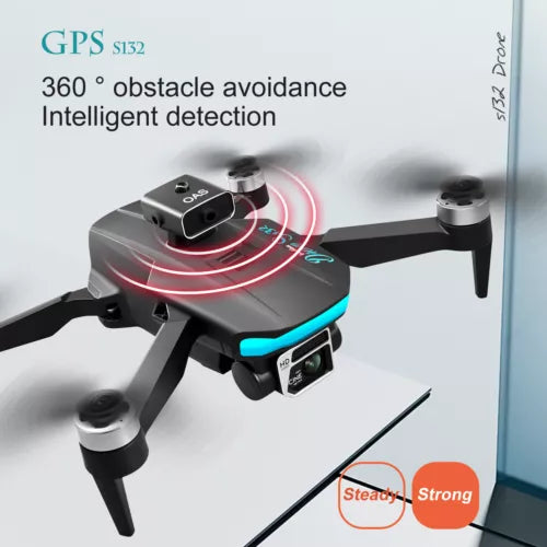 RC GPS drone with camera, black quadcopter with front camera module and four propellers