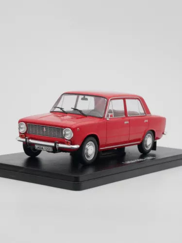 Red classic Lada 1200 1970 diecast car model, 1:24 scale, front three-quarter view