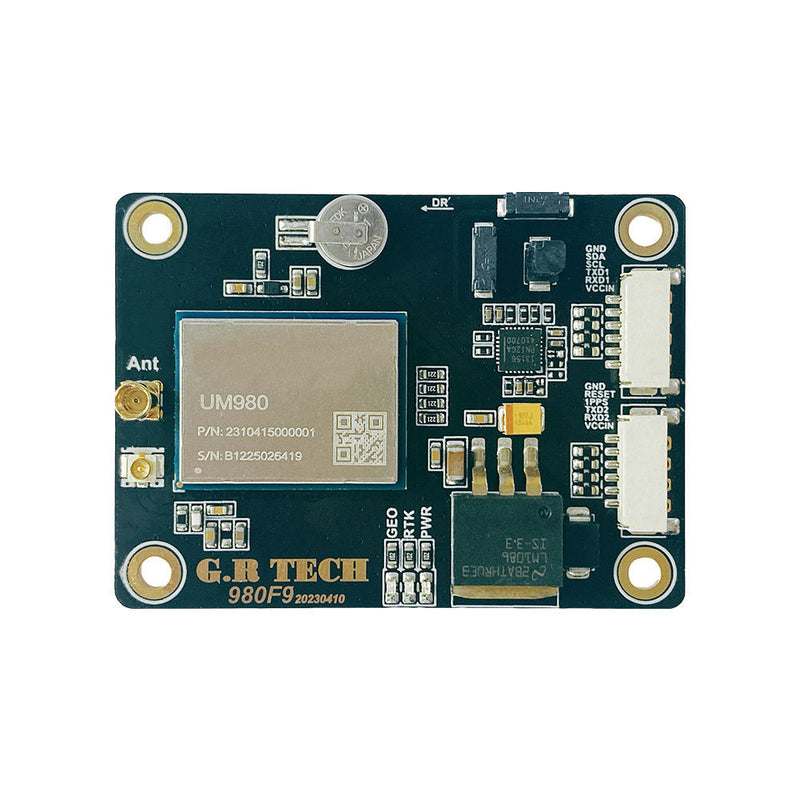 UM980 drone development board, green PCB with GNSS module and antenna pads