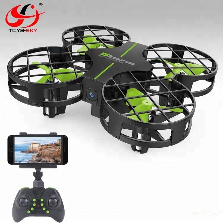 Pocket mini FPV RC drone with HD camera, prop cage, handheld controller