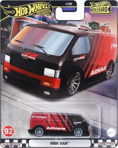 Hot Wheels MBK Van diecast model car in red and black, ADVAN graphics