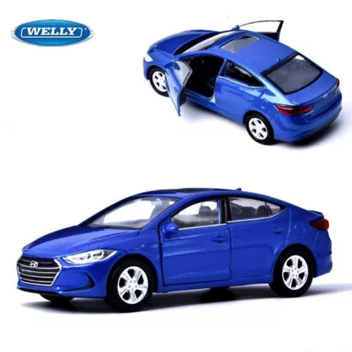 Hyundai ELANTRA diecast car model toy in blue, 1:36 scale, detailed wheels