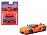 Orange Koenigsegg CC850 1/64 diecast model car, front 3/4 view