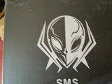 SMS black drone packaging box with angular logo and “SMS” text