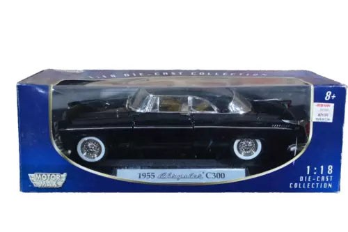 Black 1955 Chrysler C300 1:18 diecast car in retail box, clear window