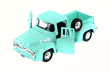 1/24 scale diecast pickup truck, light turquoise with open driver door