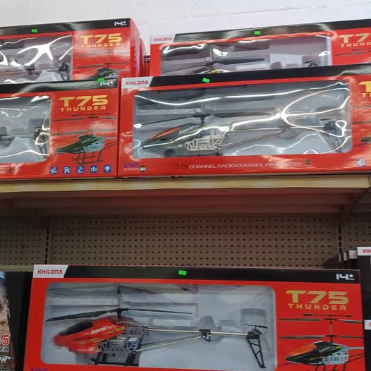 RC helicopter drone toy in red retail box, T75 Thunder