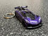 Purple diecast supercar keychain with key ring and black wheels