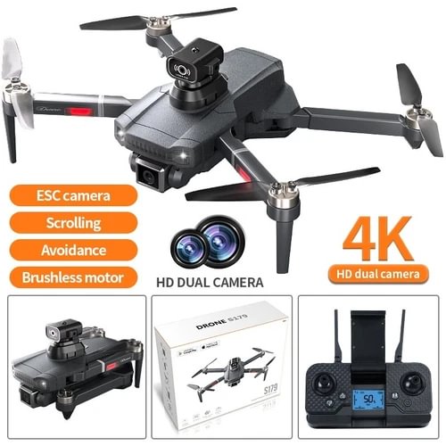 Foldable quadcopter drone with dual HD cameras and 4K camera module