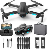 Foldable quadcopter drone with built-in camera, remote controller, case, spare propellers, batteries