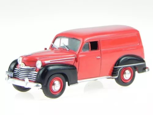 Red diecast box wagon model car with chrome grille and whitewall tires