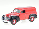 Red diecast box wagon model car with chrome grille and whitewall tires