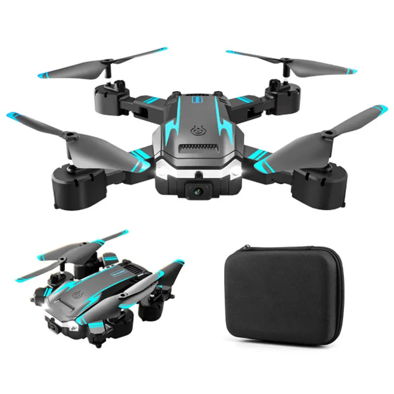 Mini 4K camera drone with foldable arms and central controller, with carrying case