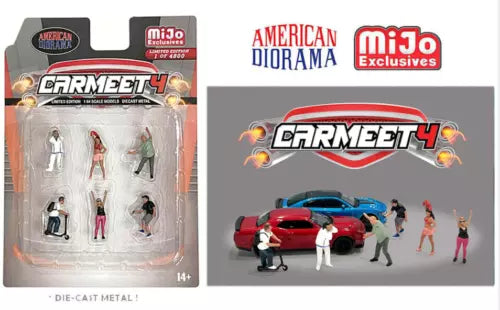 Diecast car and figure set in retail package, red sports car with 6 mini figures