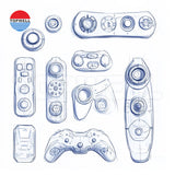Plastic remote control enclosure design sketches with screw openings and buttons