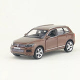 1:36 Volkswagen Touareg diecast toy car in brown, front three-quarter view