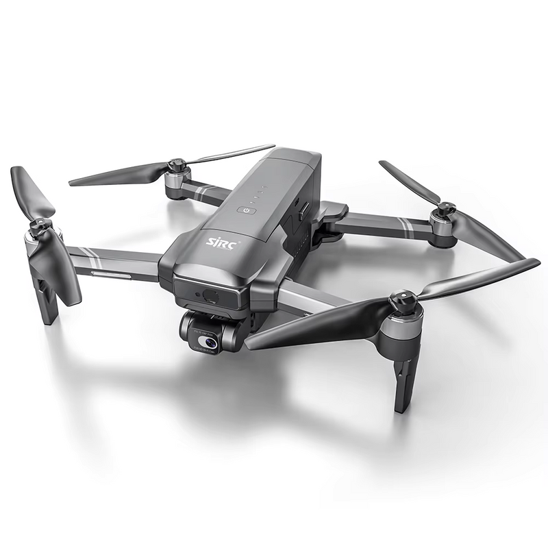 Quadcopter drone with 3-axis gimbal camera, four propellers, and front camera module