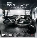 Parrot AR Drone 2.0 Elite Edition quadcopter shown on retail box, top view