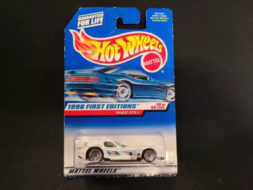 Hot Wheels diecast car in blister pack, Panoz GTR-1 1998 First Editions