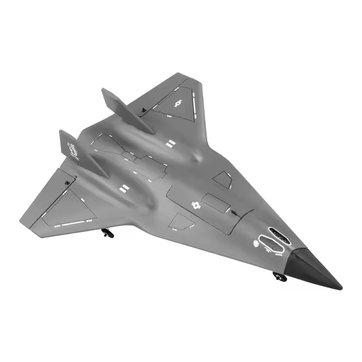 Gray EPP stunt drone airplane with fixed wings and side landing skids