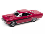 Red 1970 Plymouth GTX diecast car with chrome grille and black interior