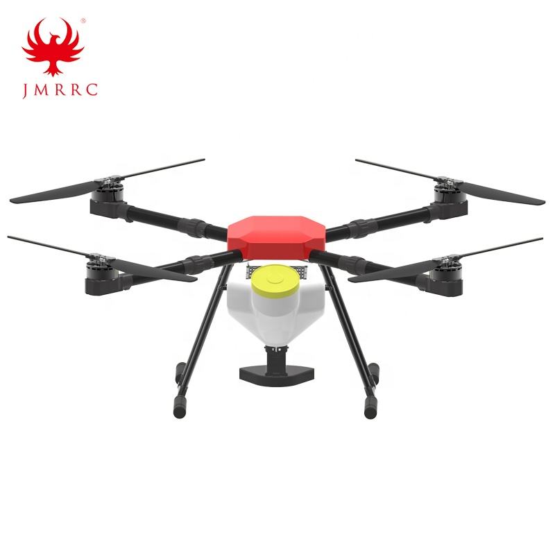 Quadcopter sprayer drone with four propellers and white sprayer tank
