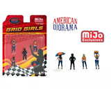 Diecast mini figure set for 1/64 scale, with boxed figures and four standees