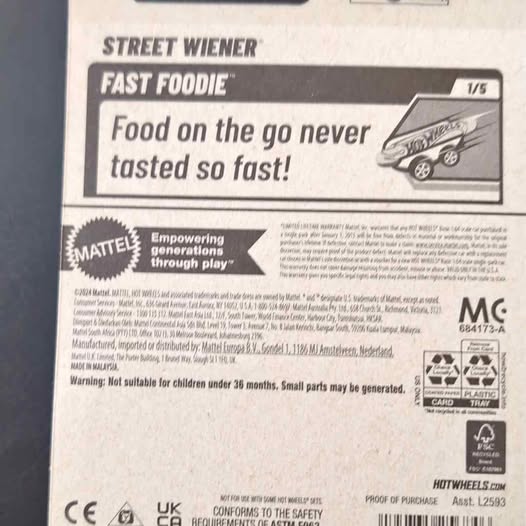 Hot Wheels Street Wiener Fast Foodie 1/5 diecast car packaging, back label