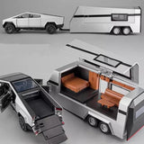 Diecast toy pickup trailer model with open side door and brown interior seats