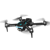 Black FPV quadcopter drone with 8K camera module and four propellers