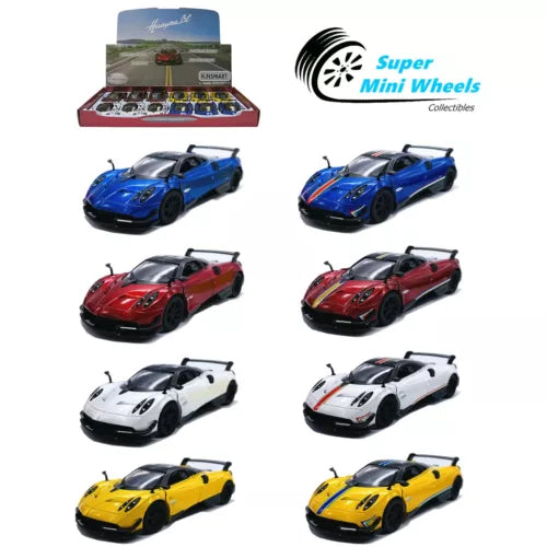 1:36 diecast toy car assortment, shown in blue, red, white, and yellow
