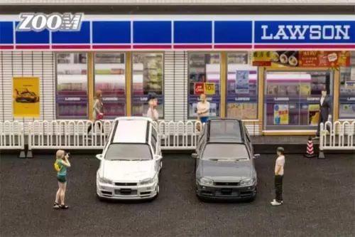 Diecast model wagon car set with cement gray and white cars and two figures