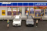 Diecast model wagon car set with cement gray and white cars and two figures