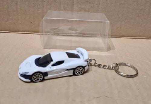 Diecast sports car keychain keyring with white model car and metal chain