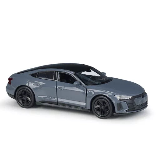1:36 diecast pullback model car, metallic gray sports coupe with black wheels