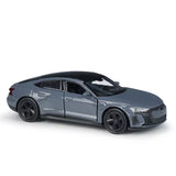 1:36 diecast pullback model car, metallic gray sports coupe with black wheels