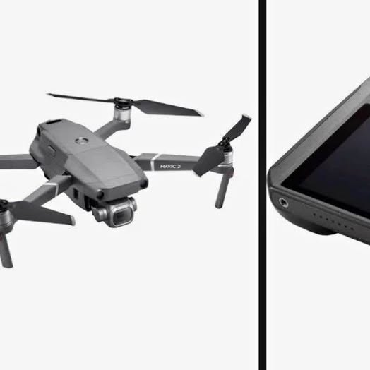 DJI Mavic 2 drone with four propellers and front camera, gray body