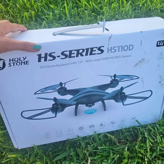 HS-Series HS110D drone box with quadcopter illustration and WiFi camera label