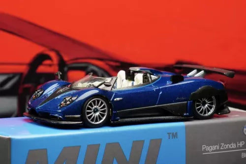 Blue Pagani Zonda HP Barchetta die-cast model car with open cockpit